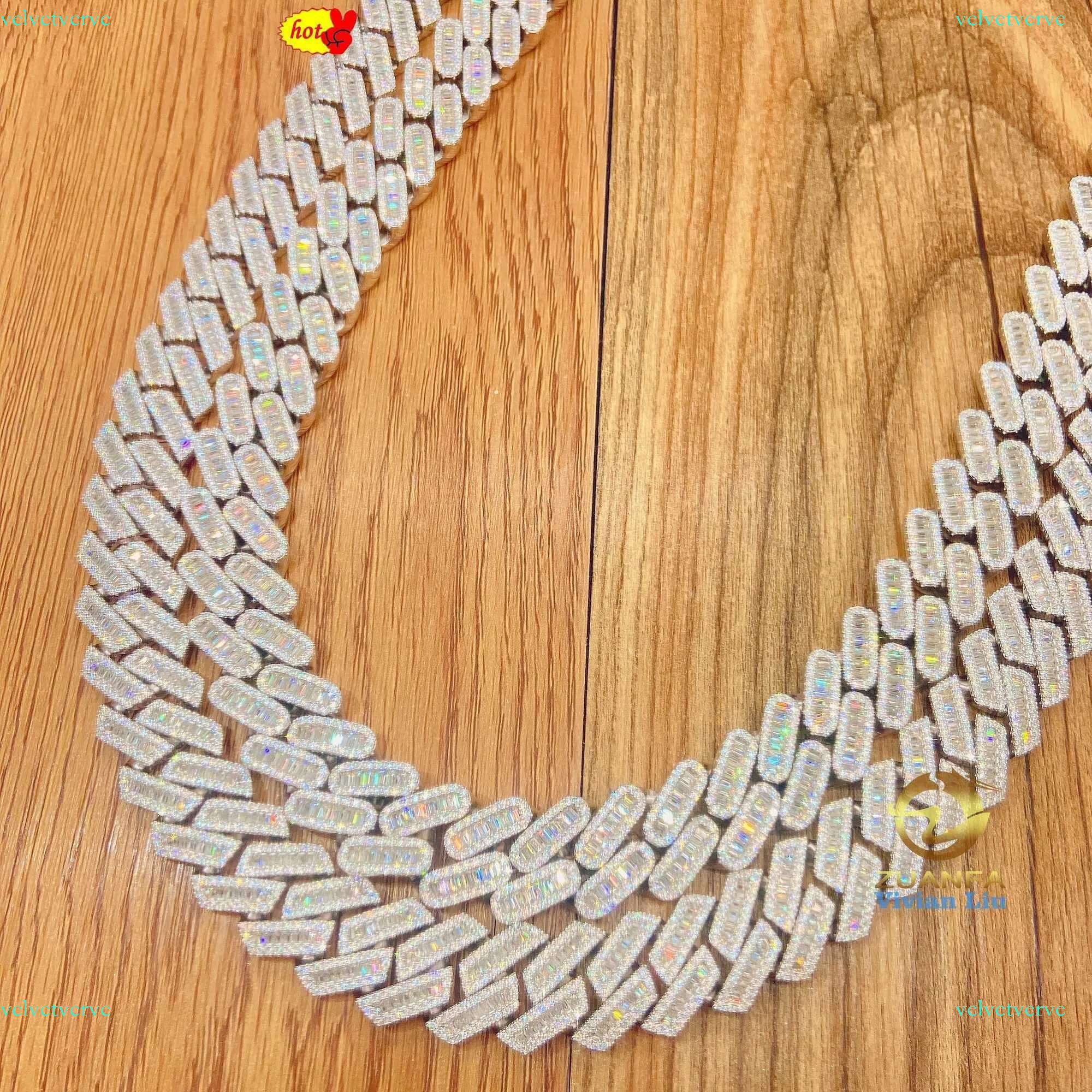 20mm VVS moissanite cuban k chain hip hop Fine jewelry Baguette dia Men necklace Sterg Sier Fully