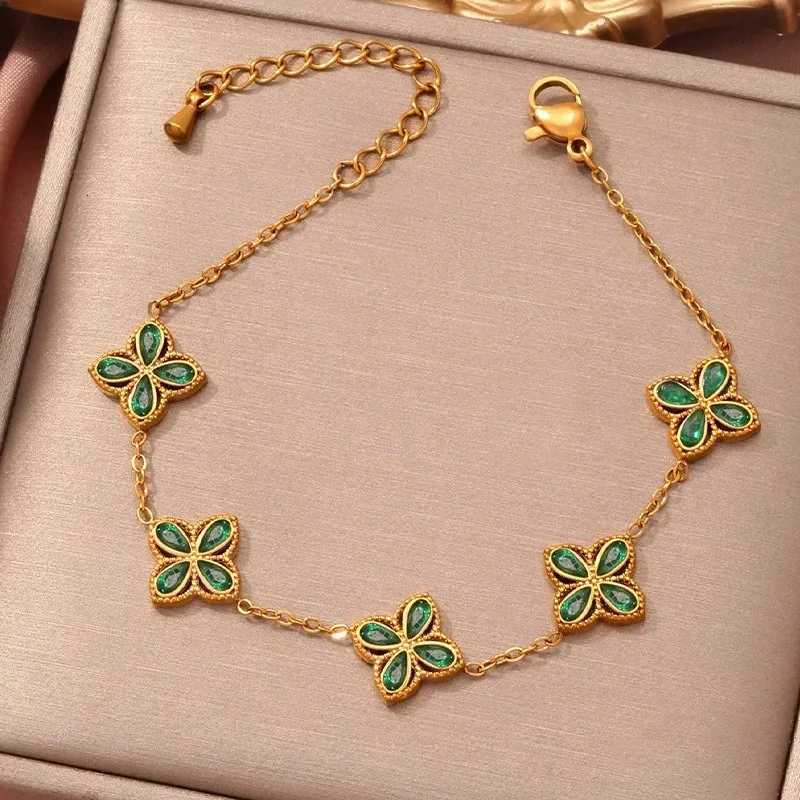 Luxury 18k Gold Plated Four-Leaf Clover Bracelet for Women Stainless Steel Lucky Charm Chain Jewelry - Trendy Non-Fading Bijoux Y251112 Z260313