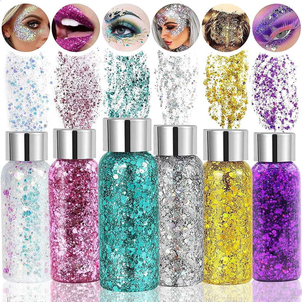 9 Pack Face Glitter Gel Mermaid Sequin Chunky Glitter Bar Makeup Lip Hair Eyeshadow Body Glitter Glue For Party Festival Makeup 250410