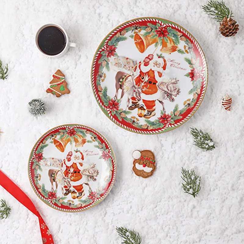 Christmas Christmas Ceramic Plates Round Cartoon Colored Glazed Plates Used To Hold Fruit Candy Dessert Plates For Christmas Gifts Y251113