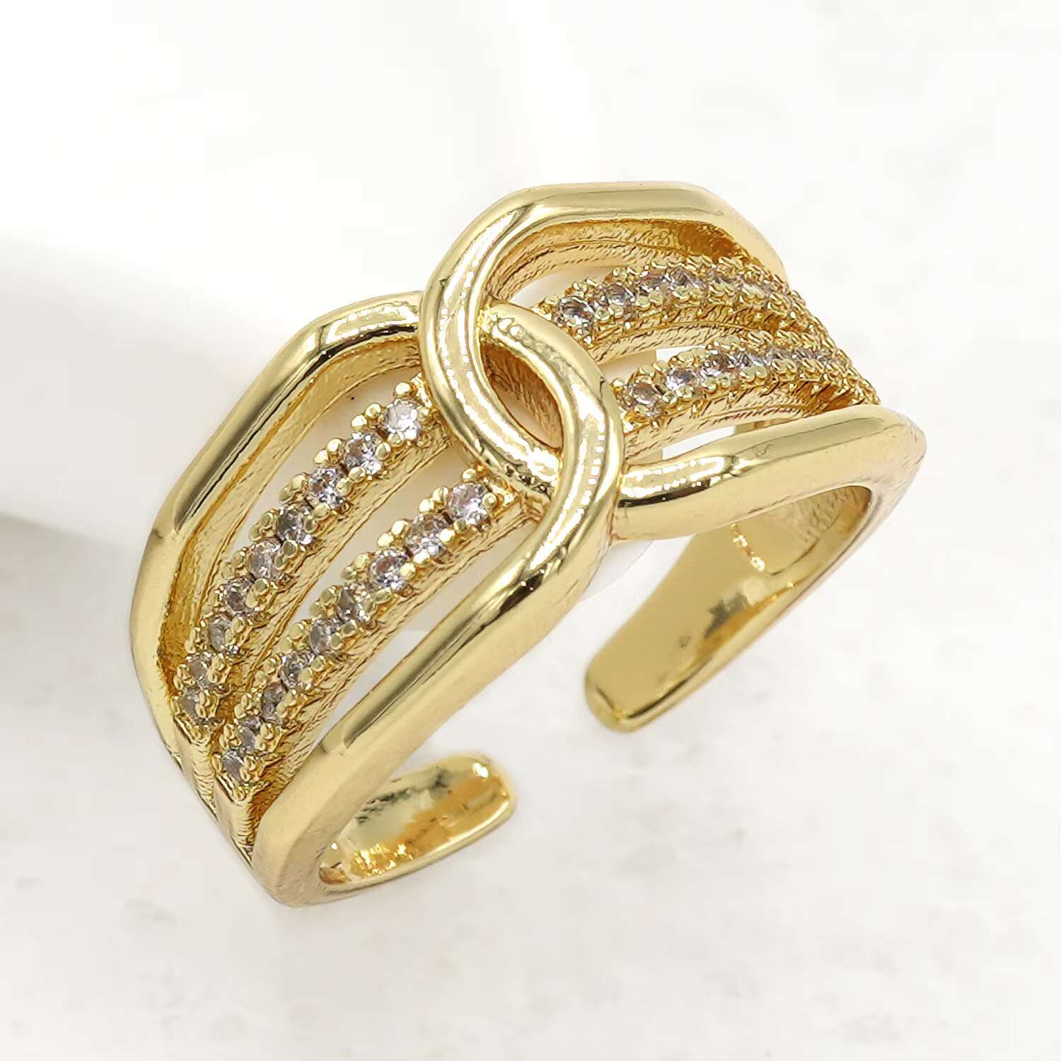 Womens Hip Hop Fashion Rings Multilayer Link Zircon with Anti-tarnish Stainless Steel Chic Diamond Design for Girls