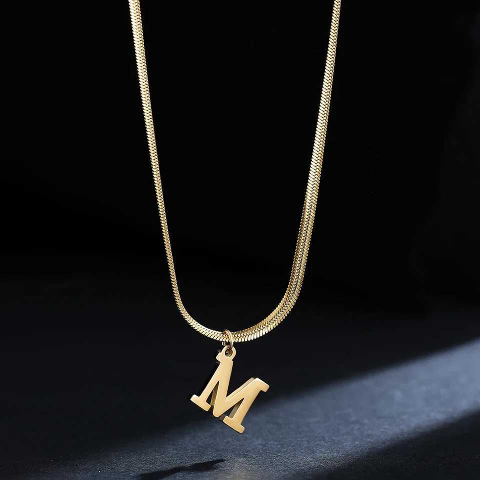 A-Z Alphabet Gold Plated Stainless Steel Pendant Necklace for Women Snake Chain Initial Letter Clavicle Necklaces Collar Jewelry Z250412