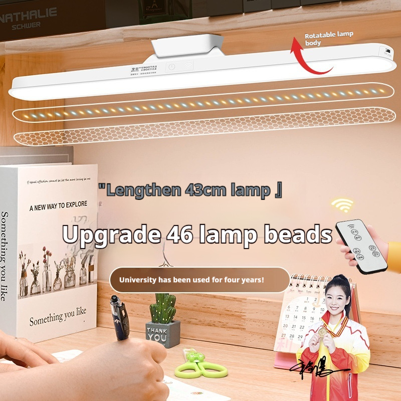 Rechargeable 17'' Magnetic Desk Light Bar, LED Step Less Dimming, 3 Color Mode Under Table Lamp for Bedrooms, Studies, Makeup Stations