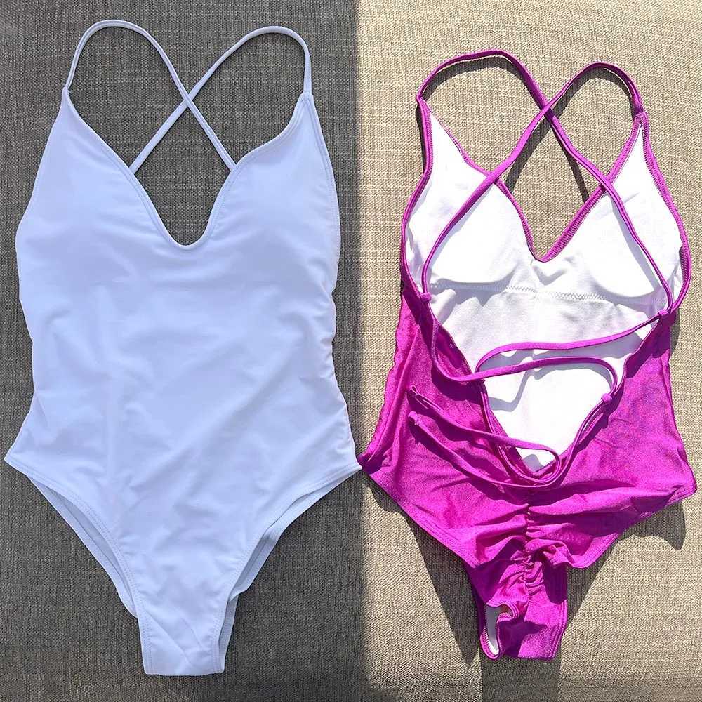 Sexy Padded One Piece Swimsuit Women Swimwear Solid Bathing Suit Monokini Swimming Suit Summer Beachwear maillot de bain femmeW251113