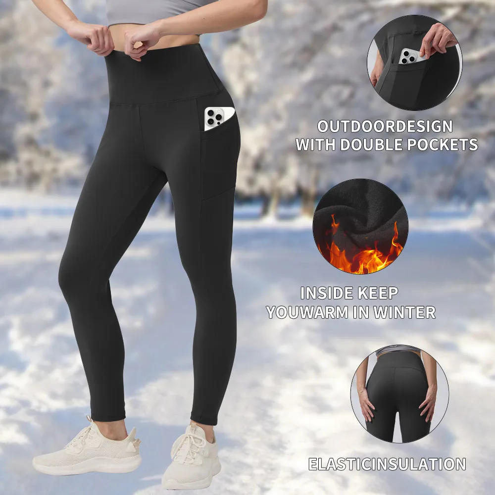 Winter Warm Fleece Leggings Women Pocket High Waist Fitness Yoga Legging Seamless Sport Tight Butter Lift Ankle Pants 251112