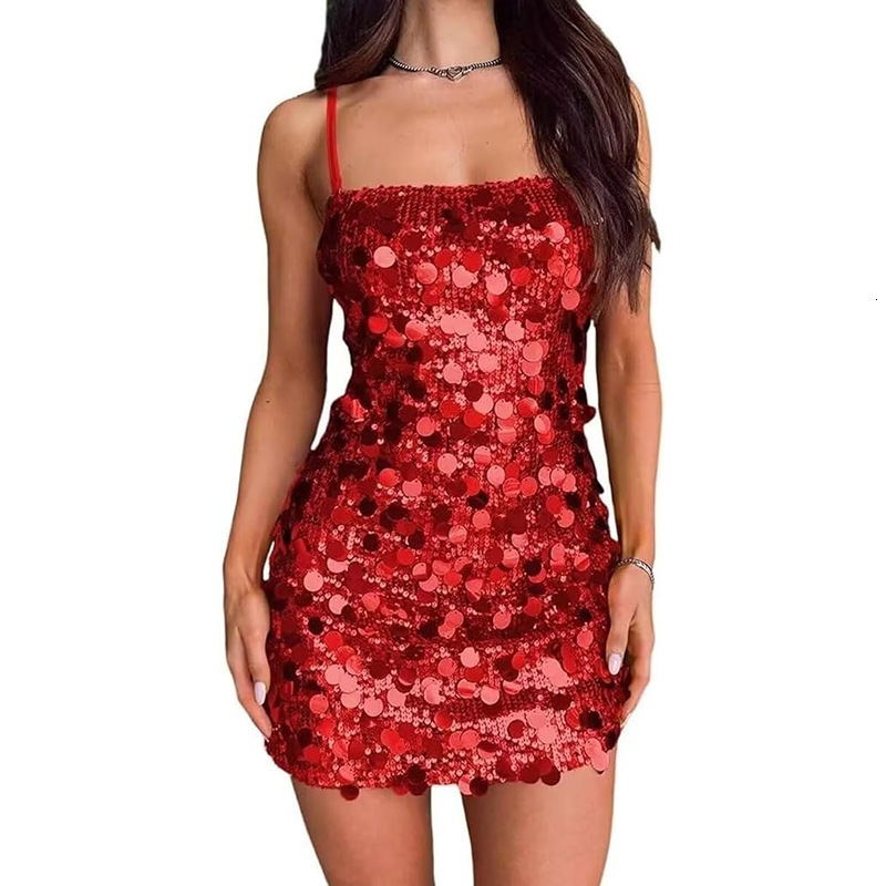 2025 Womens Sequined Camisole Dress Banquet Party Ball Spicy Girl Backless Short Bag Buttocks Skirt