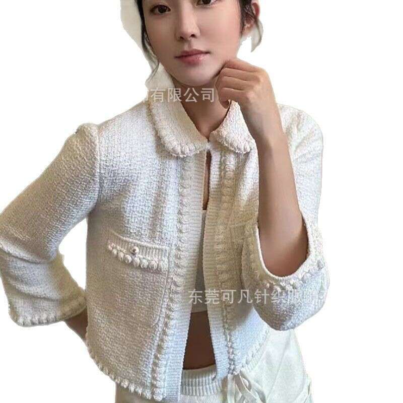 Designer clothing Xiaoxiang small lapel seven quarter sleeve knitted cardigan pearl button sweet socialite style short jacket top women's clothin