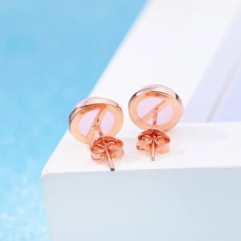Wholesale Fashion Jewelry Crystal Pink Natural Plush Stone Rose Quartz 925 Pure Silver Round Stud Earrings 250409