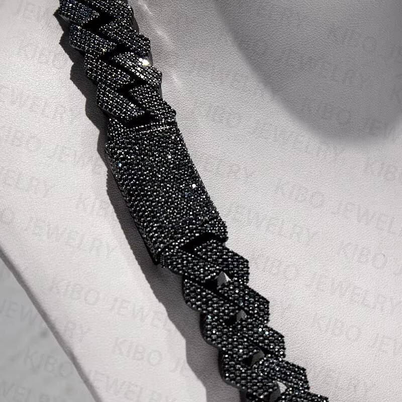 Fashion Jewelry 20mm Hip Hop Vvs Diamond Necklace Dropshipping Silver/Black Rhodium Iced Out Cuban Link Moissanite Chain