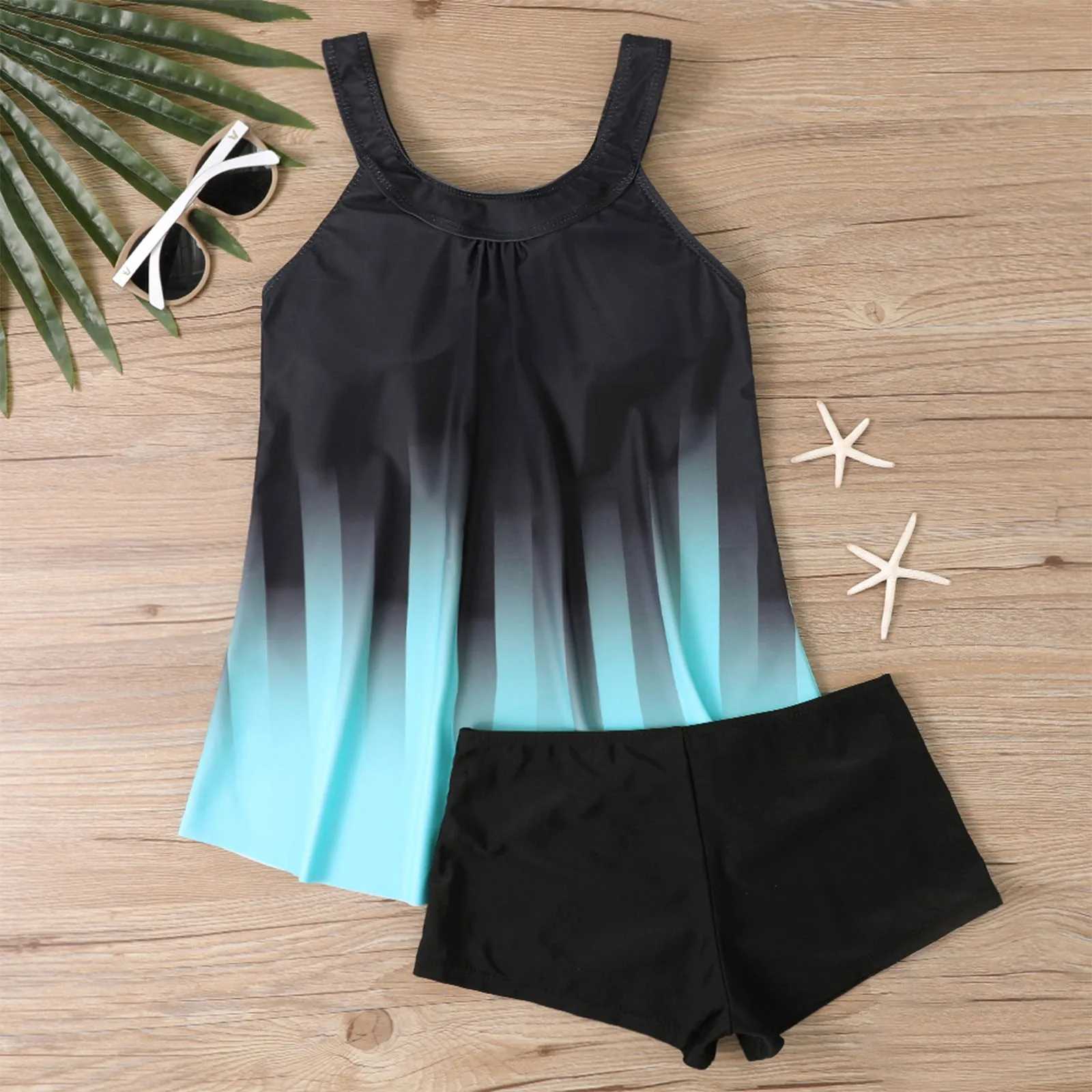 Two Piece Colorful Flower Print Strap Swimsuit Womens Sexy Layered Camisole Split Sport Beachwear Female Swimming Suit SummerW251113