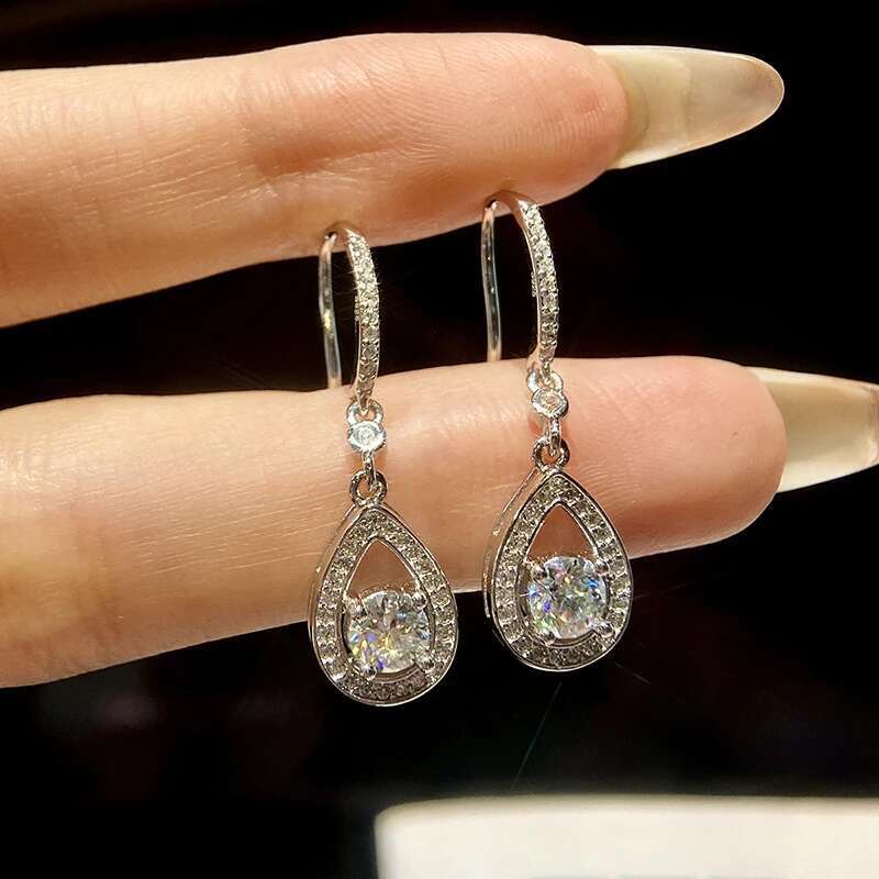 GRA Romantic 0.5CT WaterDrop Tassels Certified Moissanite Diamond Drop Earrings For Women Real 925 Sterling Silver Fine Jewelry