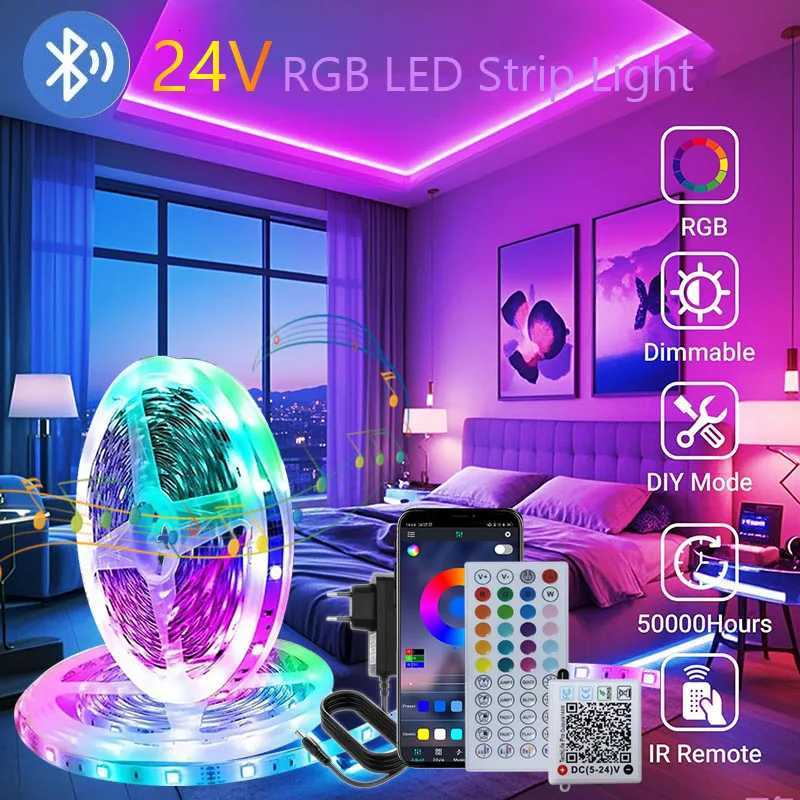24V Led Lights for Room Music Sync RGB Led Strip Lights 10m 20m 30m 40m Flexible Ribbon for Room Bedroom Decor TV Backlights W251112