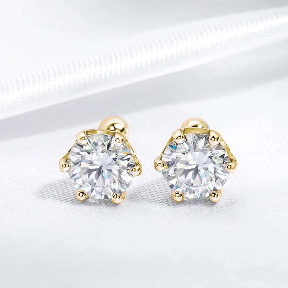 18K Gold Plated 0.2-2ct Moissanite Stud Earrings for Women Men S925 Silver 6 Claws Screw Ear Studs Fine Jewelry with Certificate
