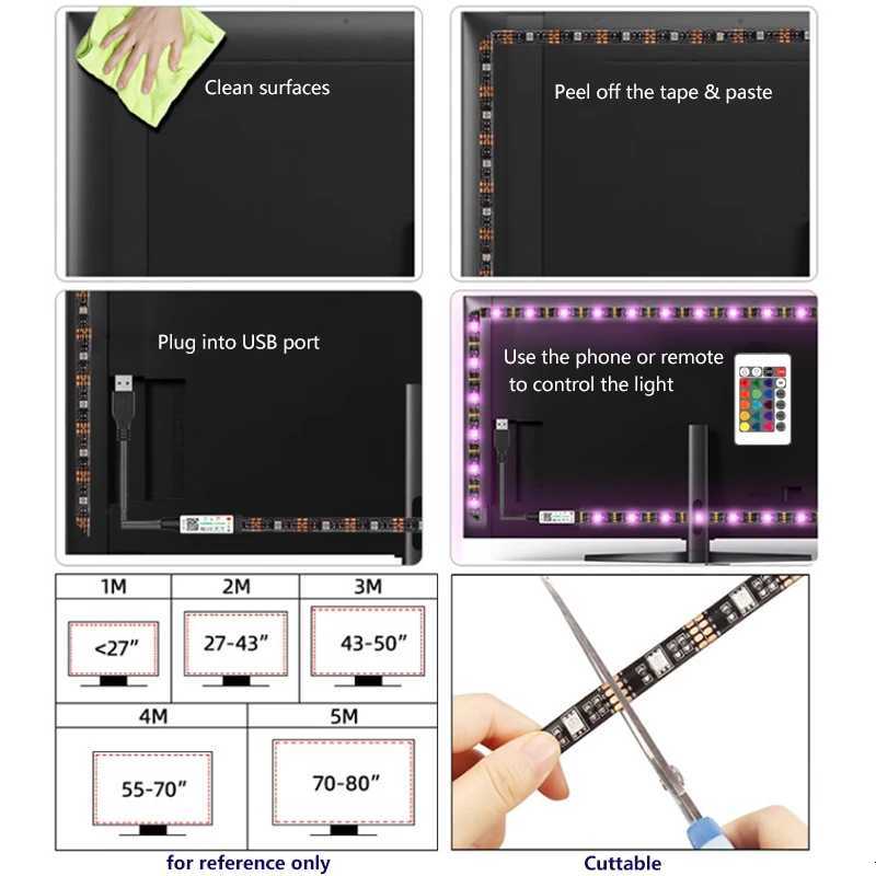 Flexible LED Strip Lights RGB 5050 Bluetooth APP Control USB Lamp 5V Tape Light Ribbon Diode for TV Desktop Screen BackLight W251112