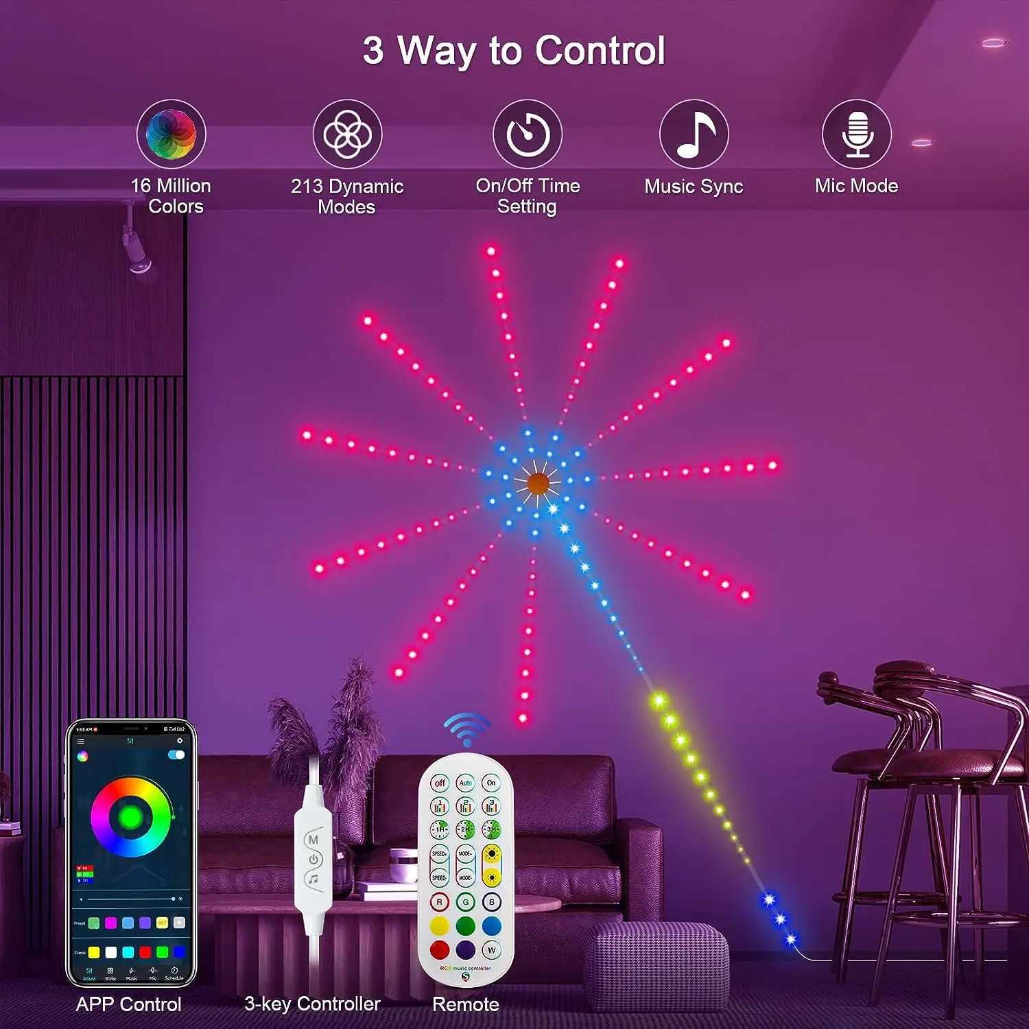 2025 Christmas Light Smart Fairy Firework Bluetooth Light Strip Festoon Home Wall Bedroom Computer Room Decor Holiday Party Lamp M251113