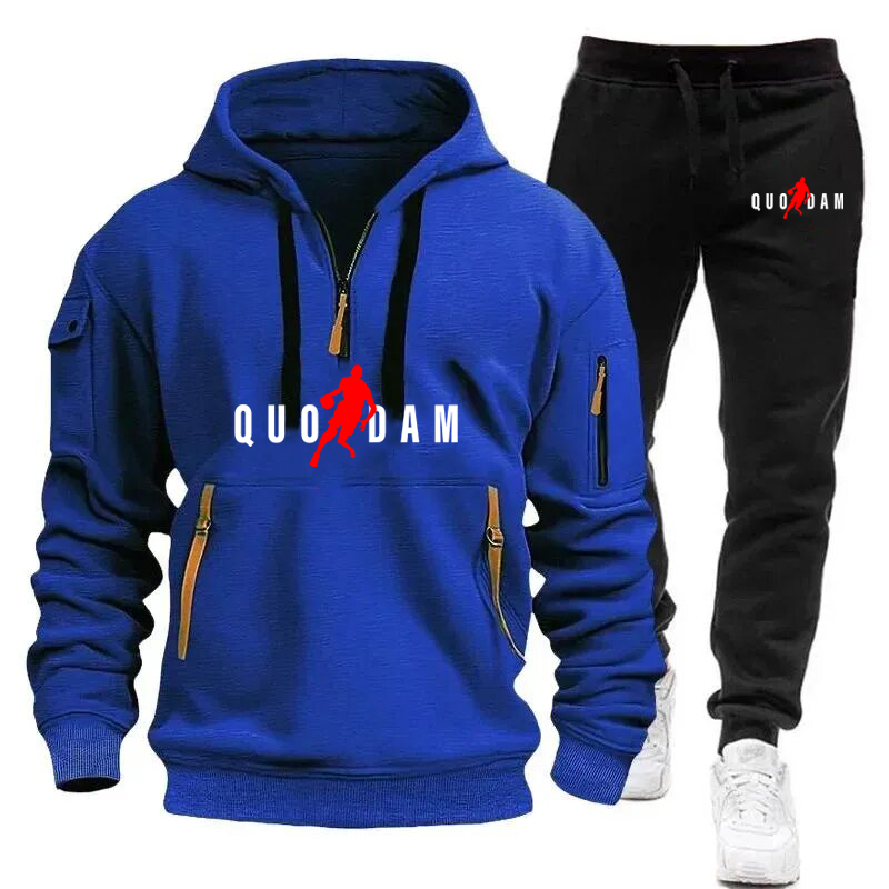 Designer Men's Tracksuits Multi-zipper Sporty Casual Human-shaped Print Outdoor Jogging Football Men Hoodie Trousers Set Oversized Sweatshirt
