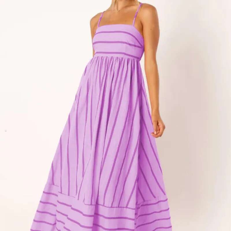 Spring And Summer Striped Camisole Backless Large New Style Women's Collarless Sleeveless Oversized Swing Dress 2024