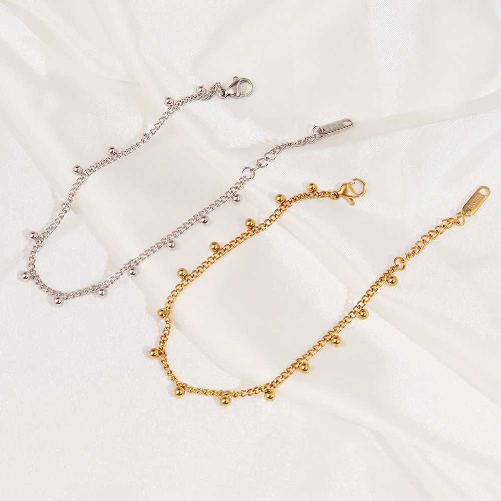 316L Stainless Steel Beads Tassel Pendant Bracelet For Women Fashion Gold Color Beads Chain Bracelets JewelryC250411