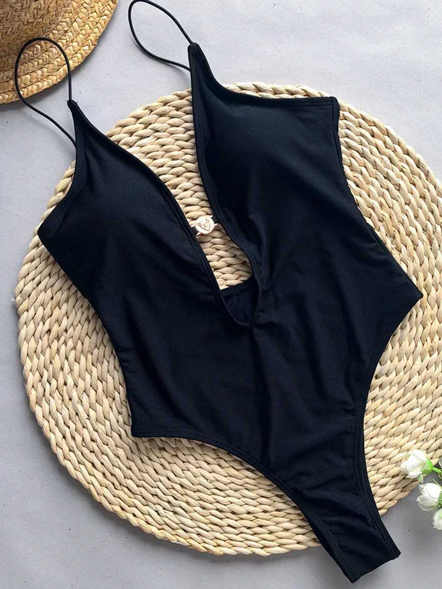 Sexy Deep V Neck Hollow Out One Piece Swimsuit Women Swimwear Female Backless Monokini High Cut Bather Bathing Suit Swim LadyW251113