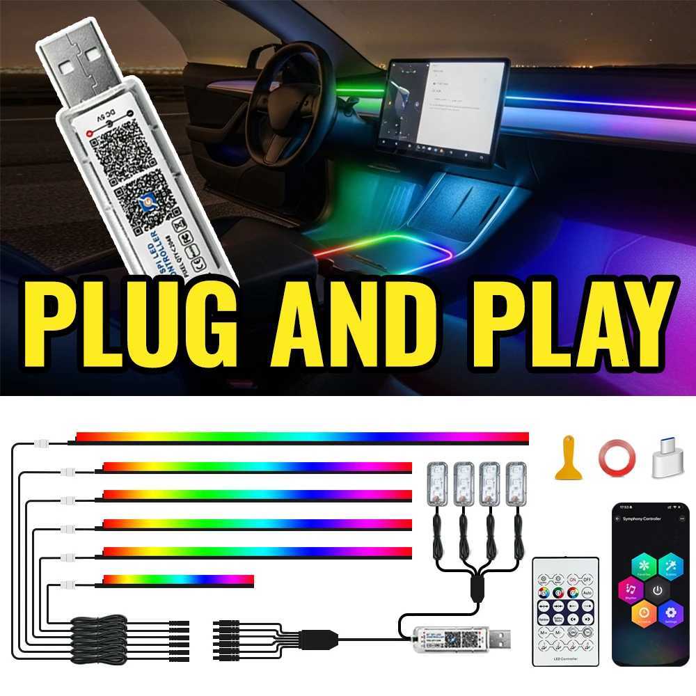 Wireless APP Control RGB Car Interior Lights Multicolor EL Wire Ambient Lighting Kit Waterproof for Cars TruWaterproof Car Ac W251112
