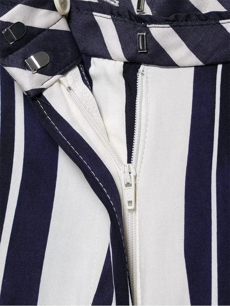 TFMLN Summer Womens Stripe Printed Set Fashion Sleeveless Strap Backless Top Pocket Casual Wide Leg Pants Set 250411