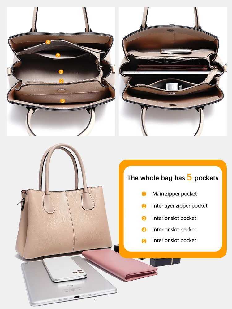 Zency Womens Genuine Leather Top-Handle Bag Noble White Luxury Crossbody with Three Compartments for Daily Work And ShoppingW251112