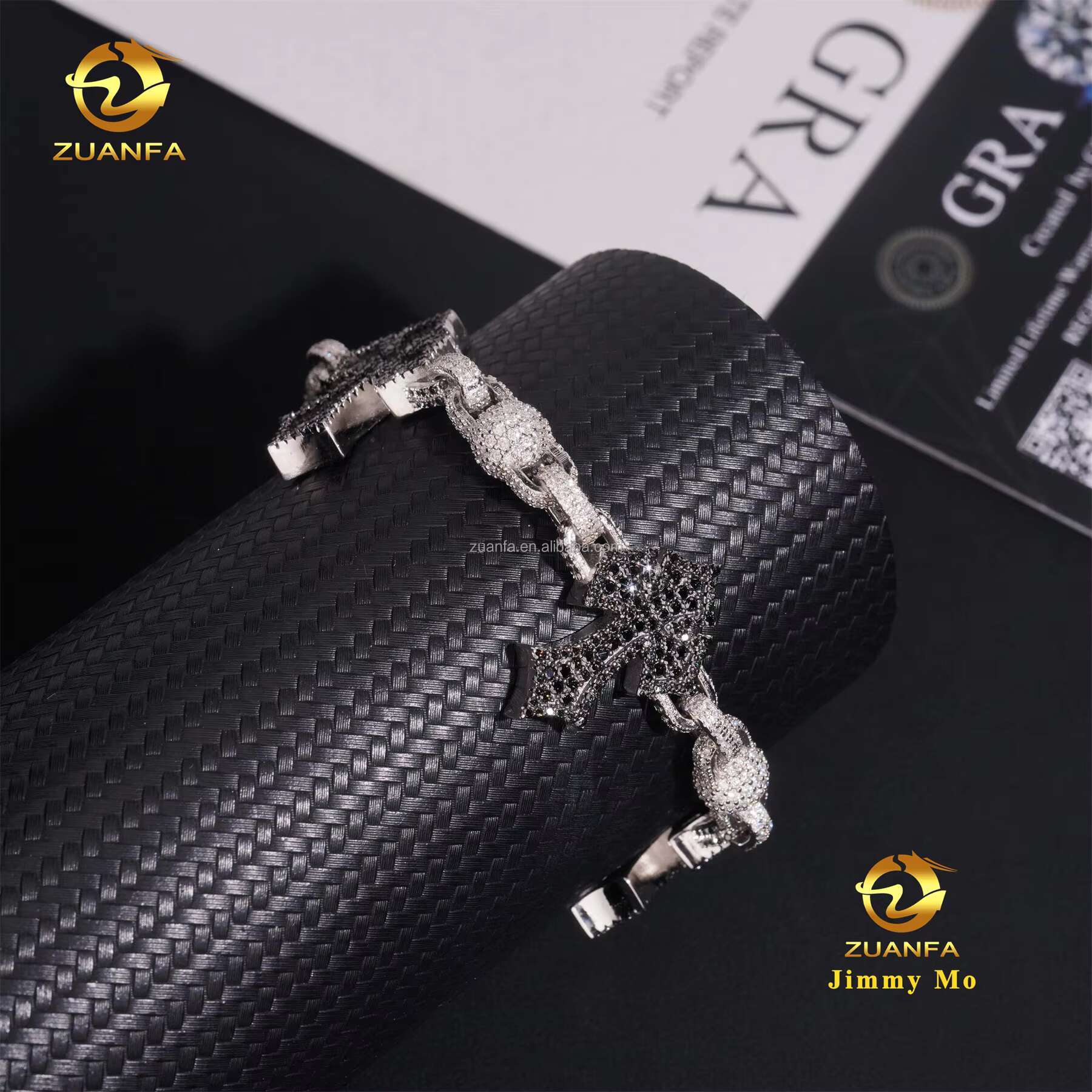 Customized Personalized Black Moissanite 925 Silver Iced Out Hip Hop Jewelry VVS1 Moissanite Diamond Cross Cuban Bracelet Men