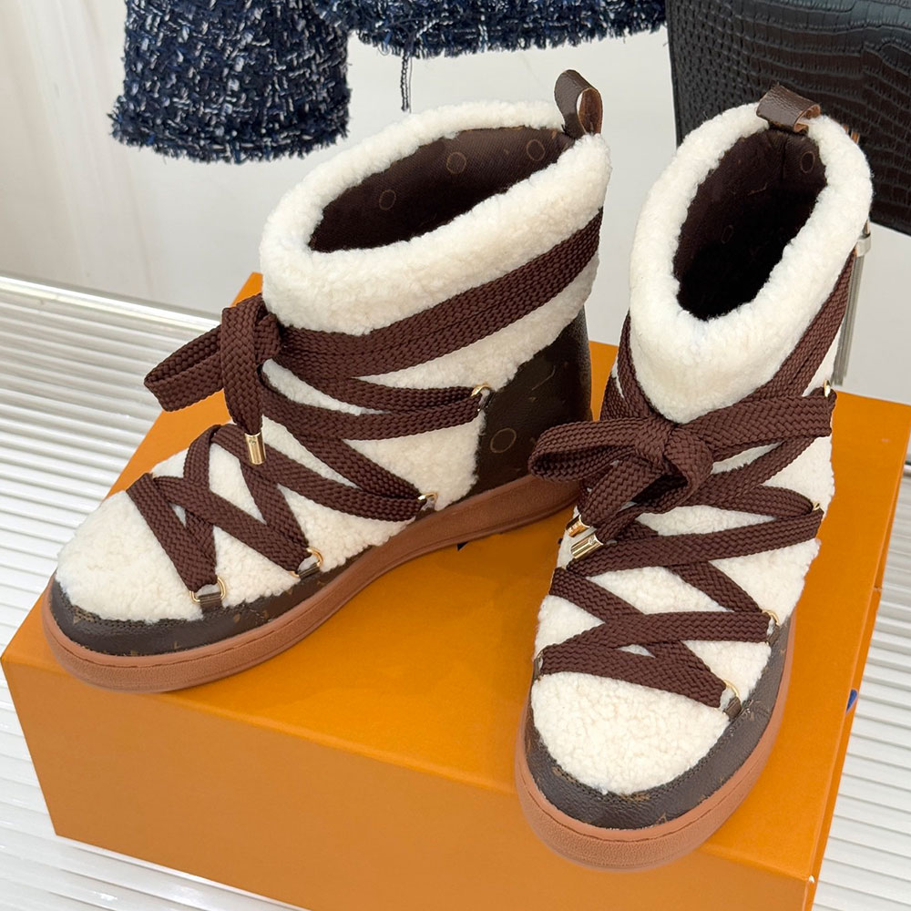 Cloud Lace Up Ankle Boot Sneaker ski boots Designer Womens Snow Boots 1AIV31 Beige Shearling ca lvs louievuitton louis vuittons vuittonshoe louisvuitton boots E3EF