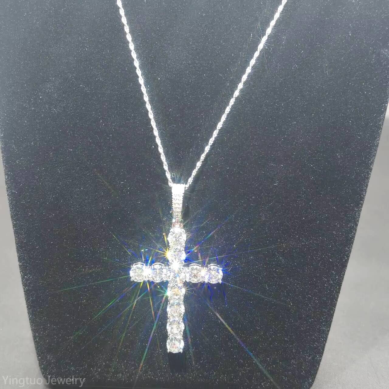 Hot Sale Hip Hop 5mm Round Bright Cut 925 Silver Moissanite Necklace for Anniversary Celebration