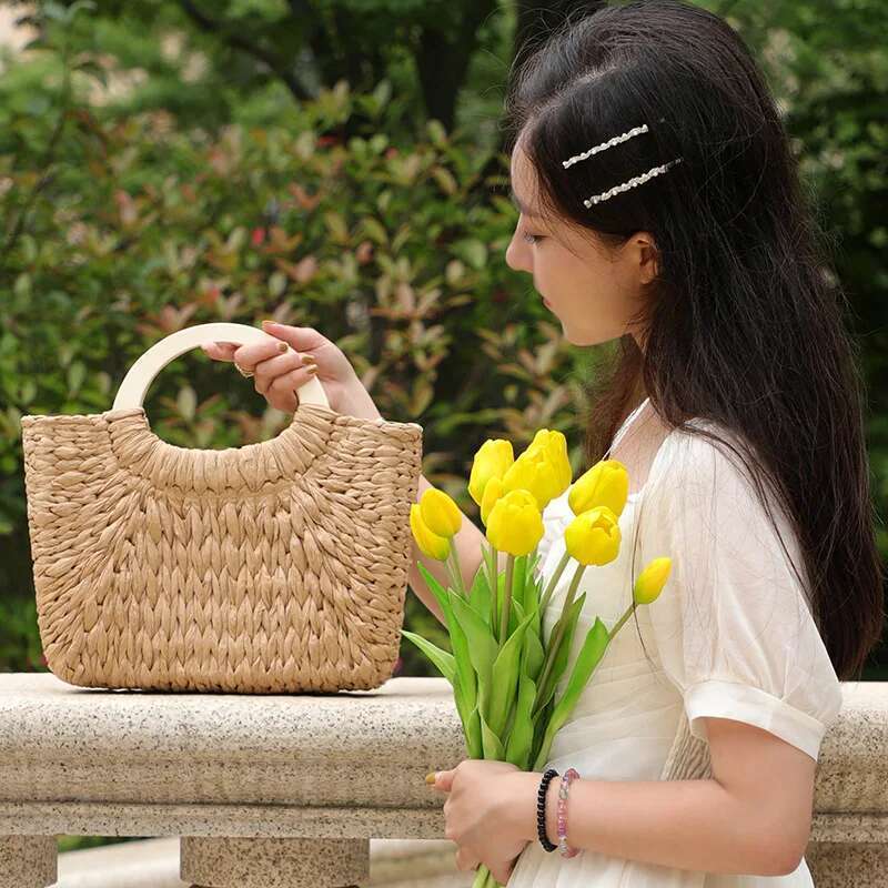 Handmade Beach Bag Fashion Lady Straw Woven Basket Handbag Summer Women's Shoulder Bag Bohemia Travel Han Made Beach Bucket Shopper Tote Kq1