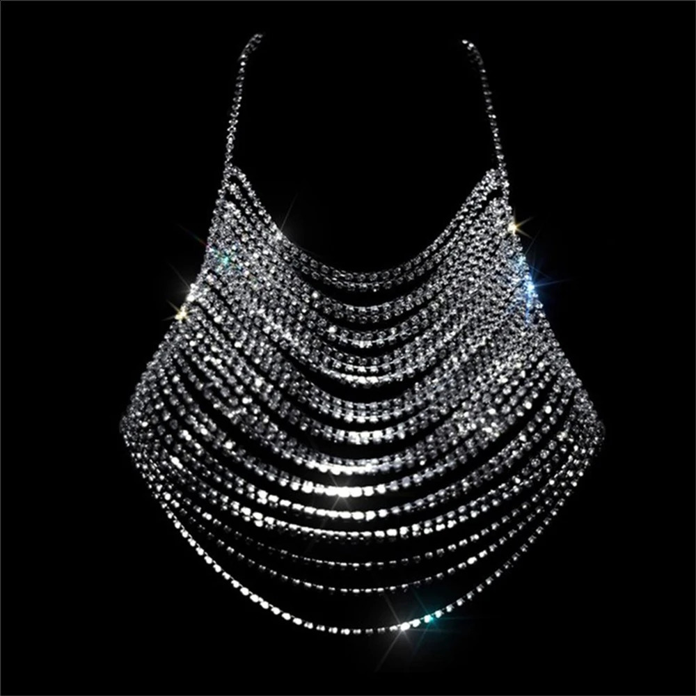 Sexy and sparkling tassel rhinestones are used for chest chains jewelry fashion nightclubs parties crystal bras chains and jewelry accessories 250408