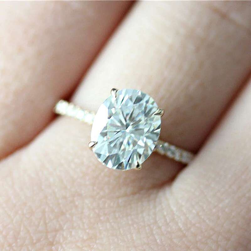 14K Gold 3ct 10*8mm DEF Color Oval Cut Moissanite Engagement Ring with 3/4 Eternity Accents For Women