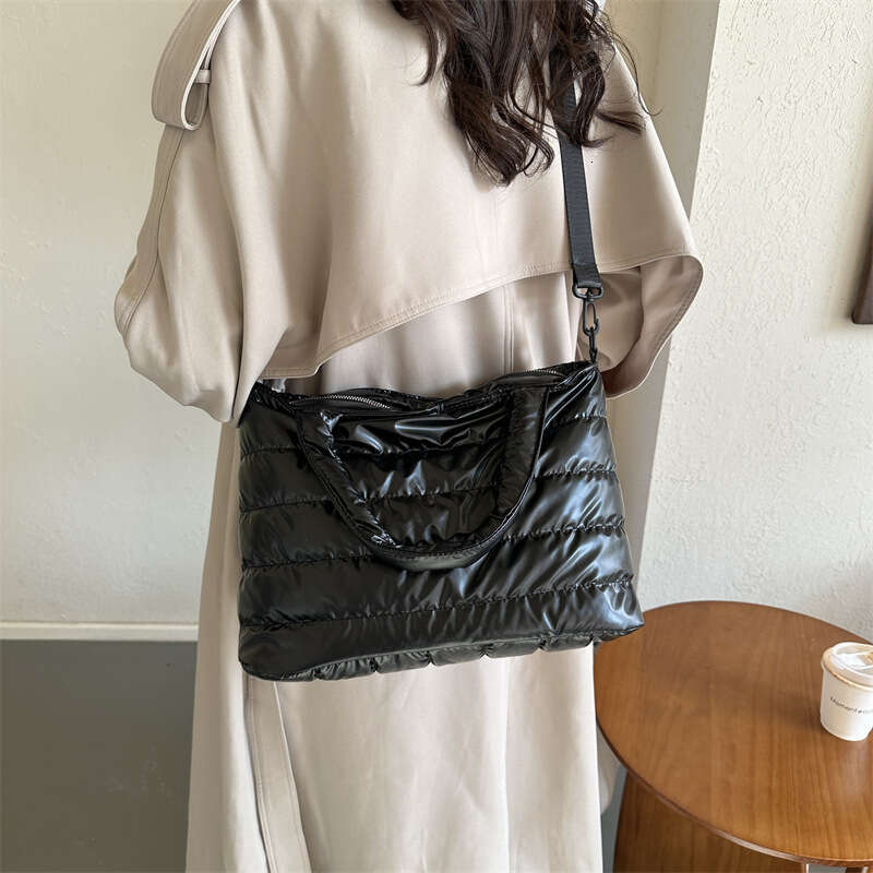 Cotton clothing for autumn winter, embroidered thread space cotton single shoulder handbag, fashionable and casual glossy crossbody bag