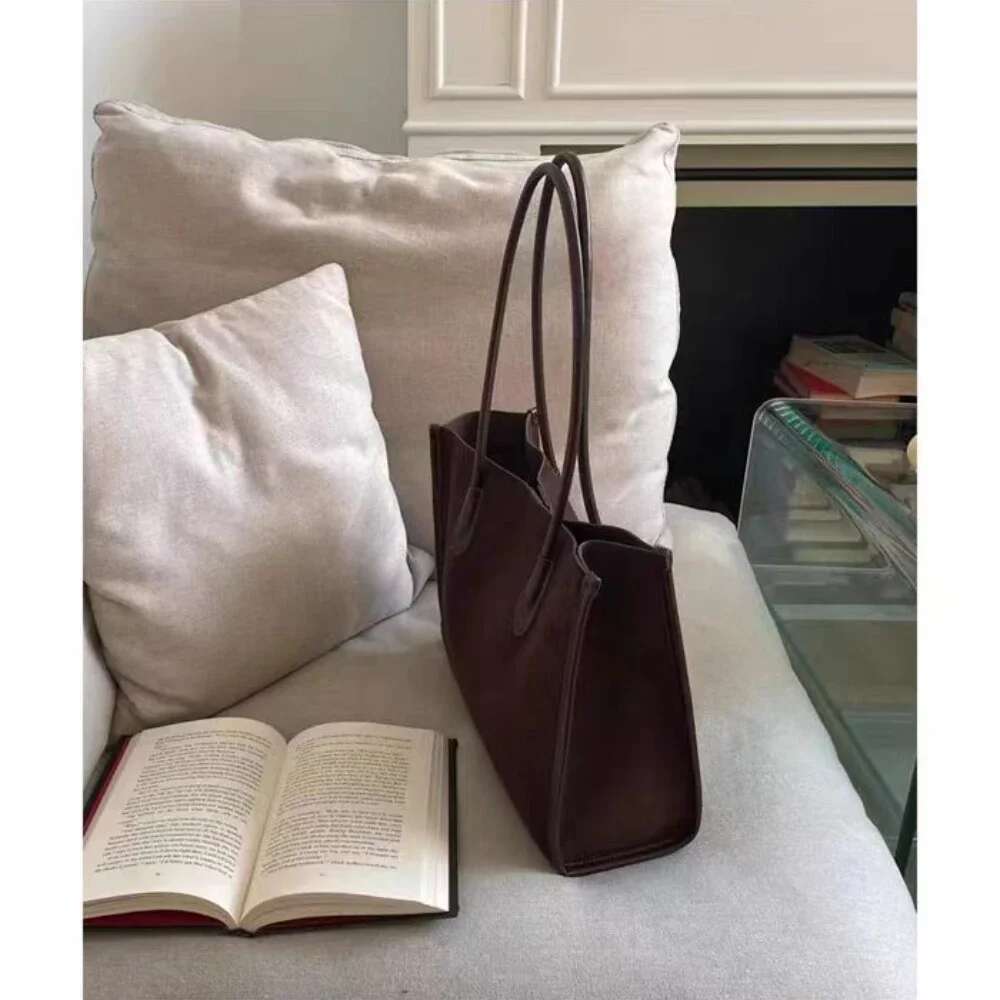 Simple Maillard Style Wine Red Color Large Capacity Long Handle Tote Matte Suede Leather Women Handbag Commuter Shoulder Bag