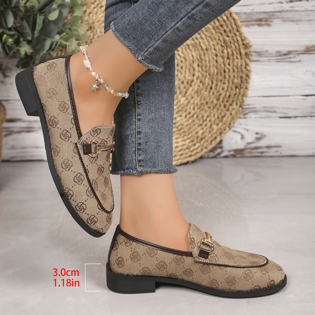 Designer shoes 2025 new Women's large-size single shoes style for autumn one-word metal buckle thick heel slip-on fashion single shoes for women