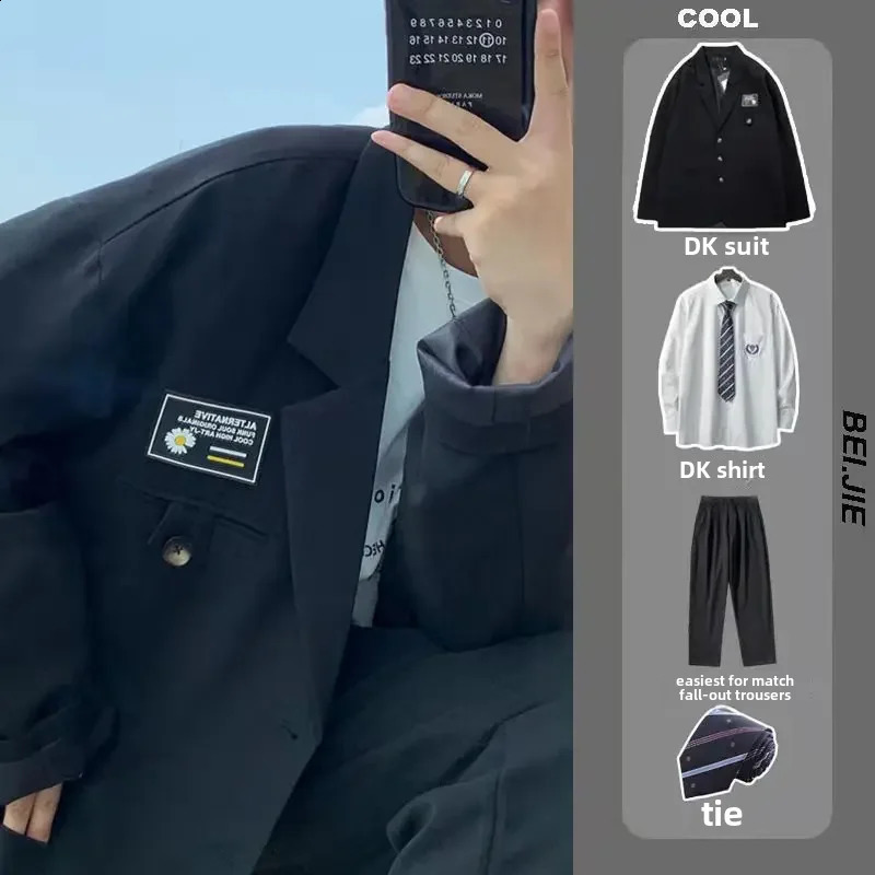 Autumn Western-style Mens Suit Korean Trendy Punk Style Three-piece Set Jacket Dakka Uniform Casual Scene 250409