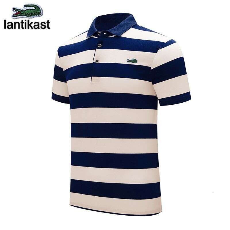 Noble Crocodile Polo Shirt Summer Short Sleeve Striped Turn-down Collar designer hoodie T-shirt Pure Cotton Korean Style Loose Plus Size LANTI KAST Me