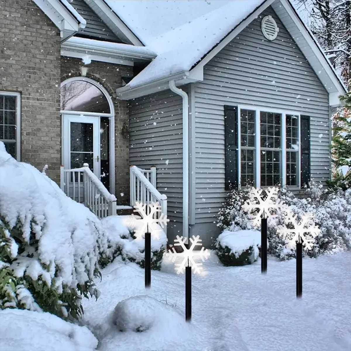 4pcs/set Solar Christmas Pathway Lights Outdoor Waterproof Solar Stake Light For Home Garden Yard Sideway Holiday Xmas Decor M251113