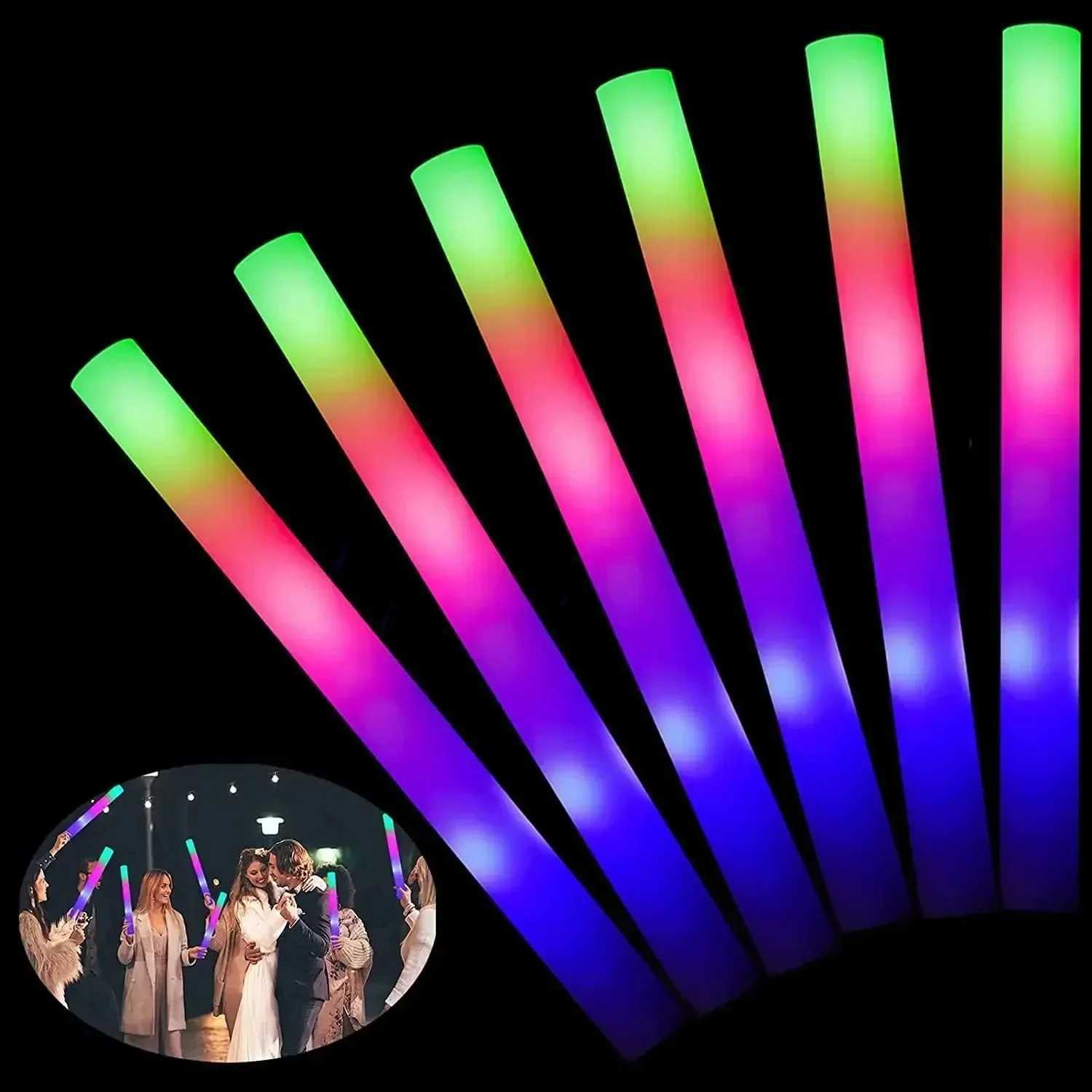 100PCS LED Glow Sticks Bulk Colorful RGB Glow Foam Stick Cheer Tube Dark Light for Xmas Birthday Wedding Party Supplies W251112