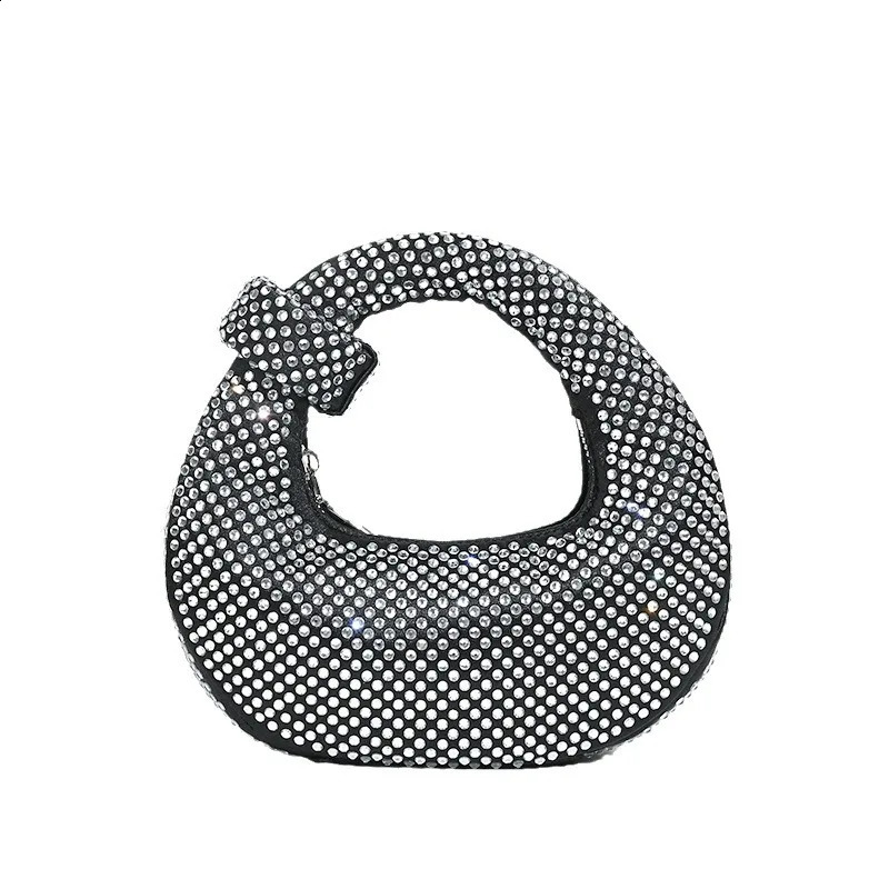 Fashion Rhinestone Halfmoon Women Handbags Diamonds Knoteed Handle Female Bag Evening Party Purses 250411