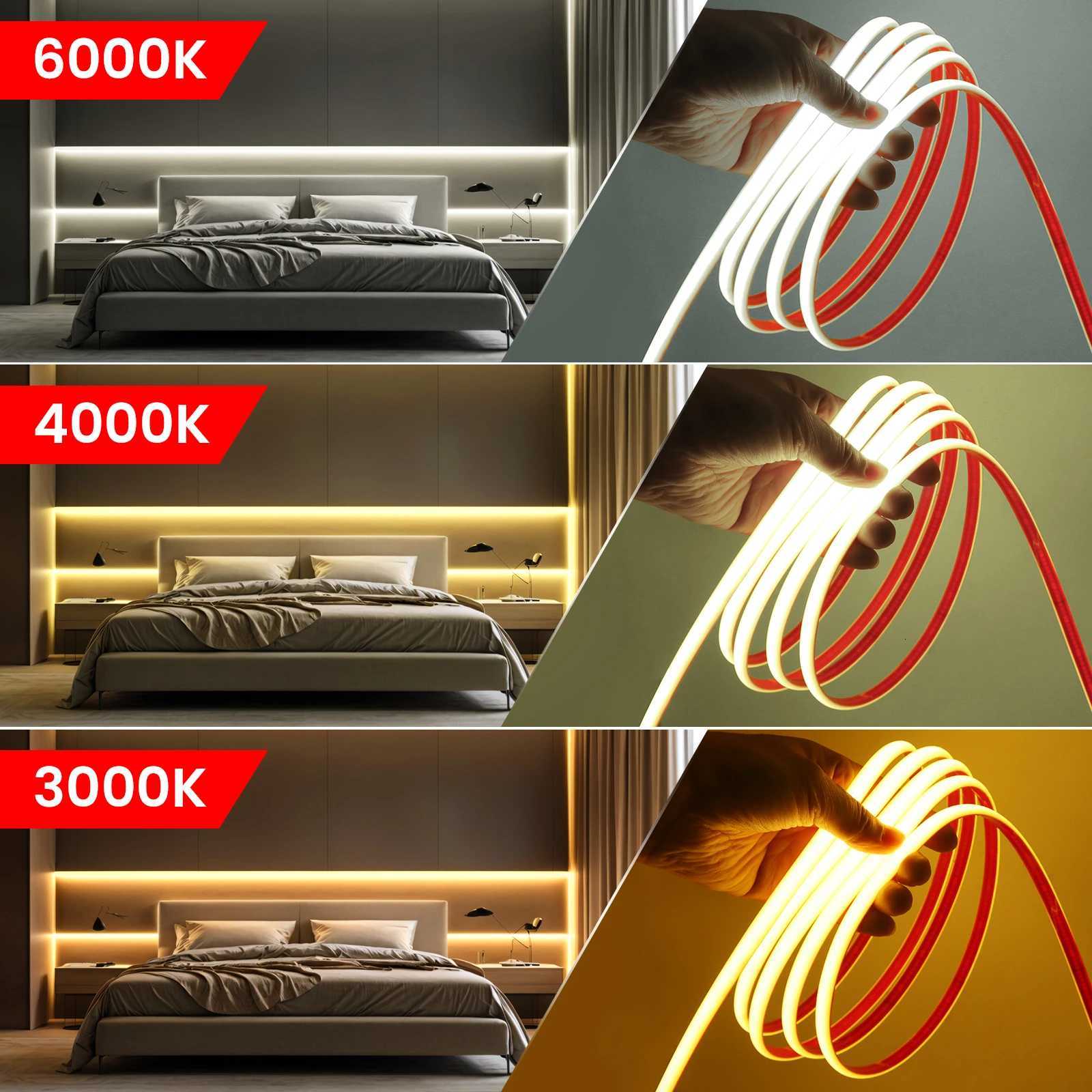 220V Dimmable COB LED Neon Strip Light 288Leds/M IP67 With Switch/Dimmer EU Plug Flexible Adhesive Tape for Home Garden Lighting W251112