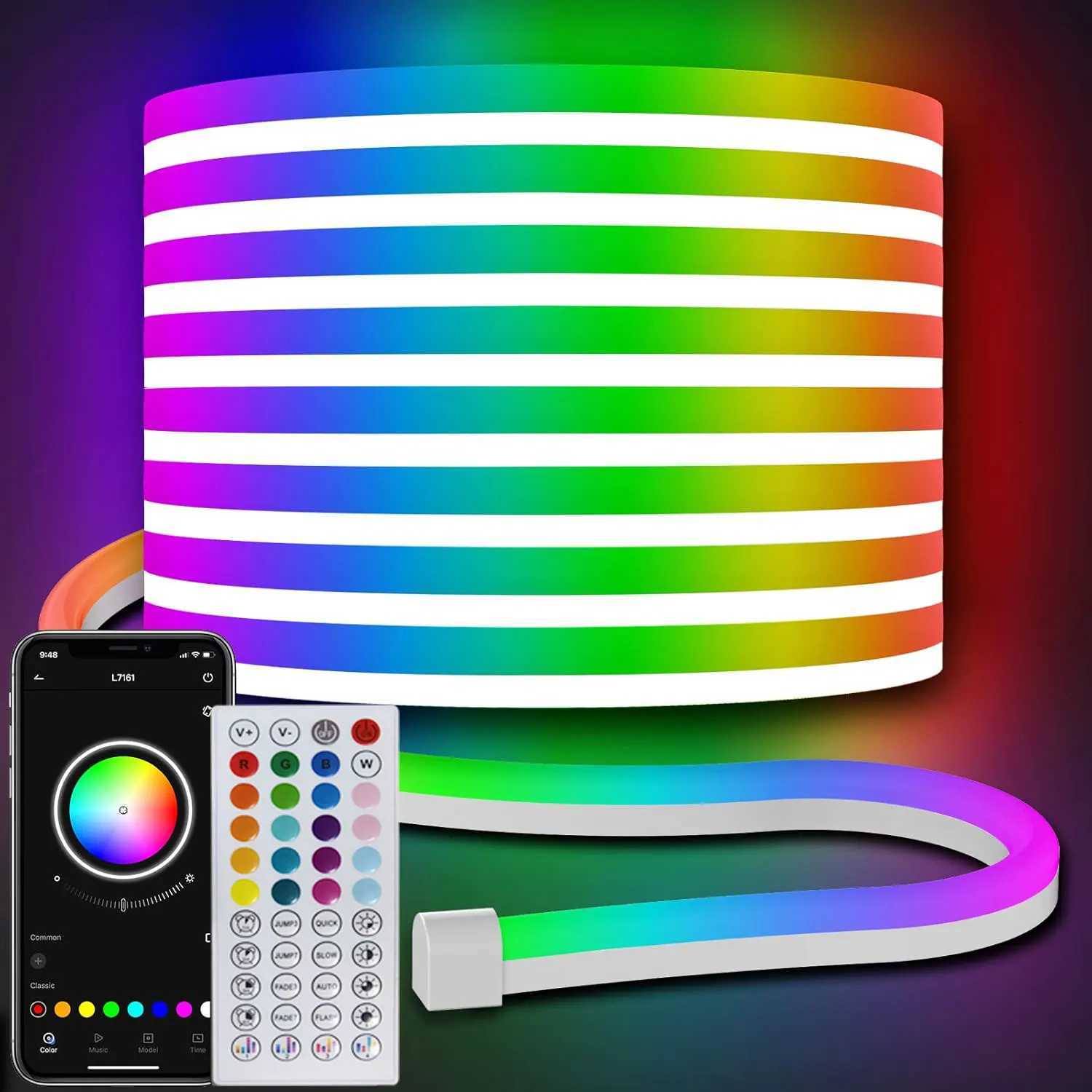 24V Neon Rgb Led Strip Lights Bluetooth App Remote Control Waterproof 5M 10M 15M 20M 30M Led Neon Rope Lights For Home Decor W251112