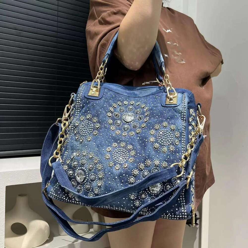 Women's Fashion Denim Handbag Large Capacity Gradient Dia Square Shoulder Crossbody Bag