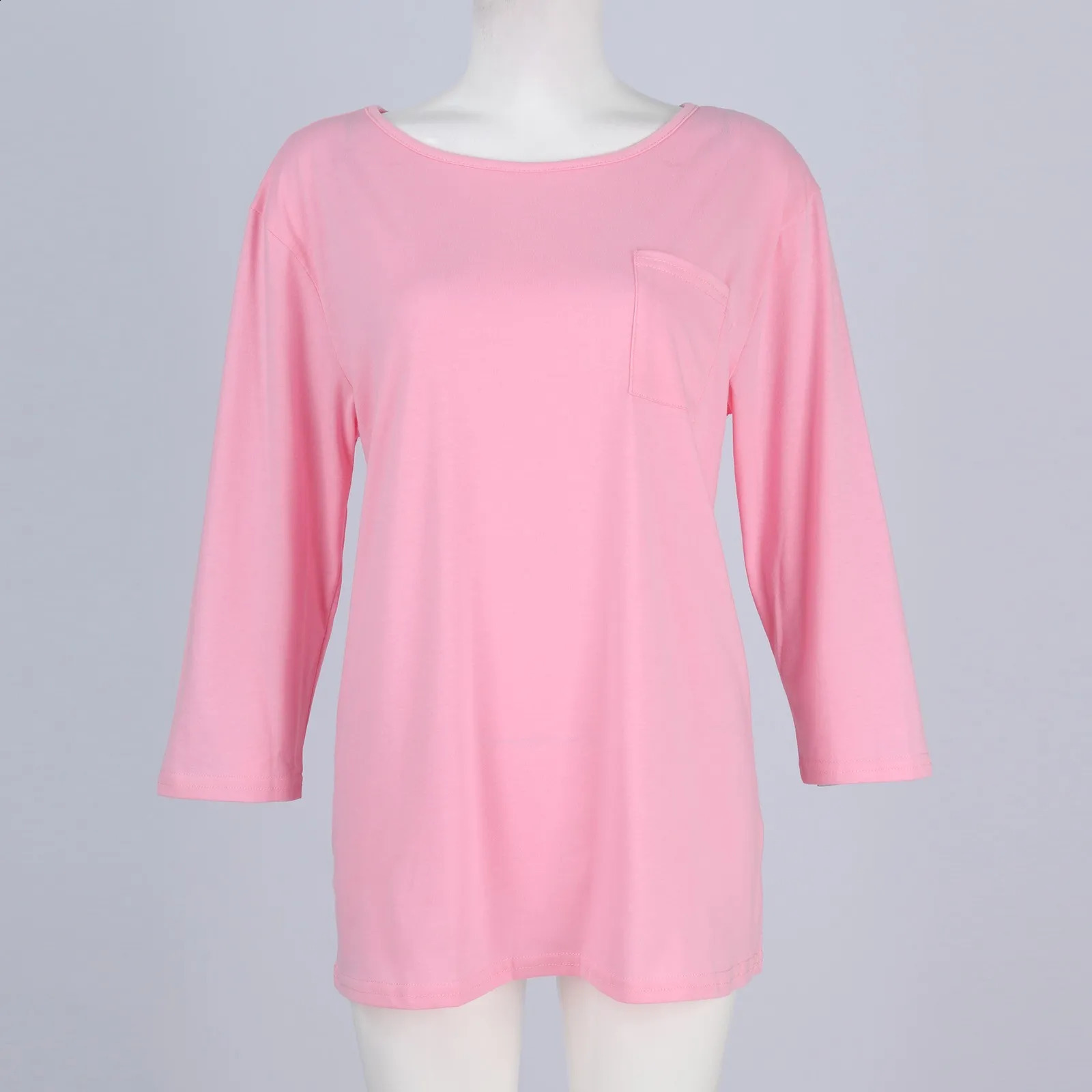 Womens Spring and Summer Top Round Neck Quarter Sleeve Solid Tshirt Loose Large Size Comfortable Soft 250407
