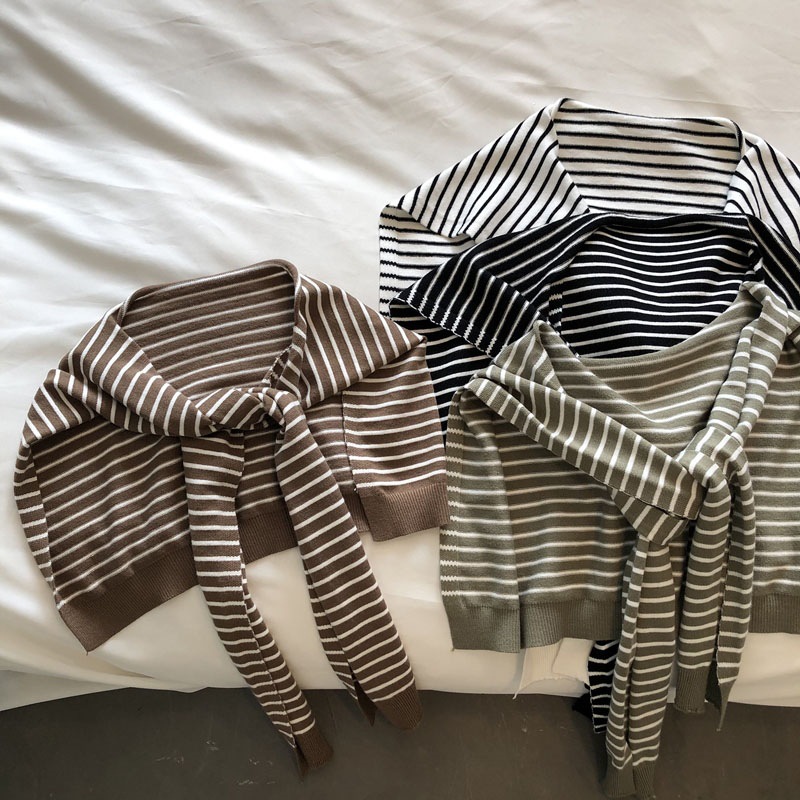 K381 Striped knitted small shawl for women, spring, autumn and summer outerwear for office, net celebrity cervical vertebra protection scarf, shoulder