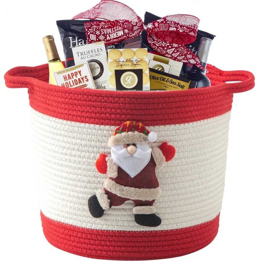Christmas Handwoven Storage Basket - Storage Organizer for Christmas Supplies - Decorative Bowknot DesignMulti-Purpose Bin Y251113