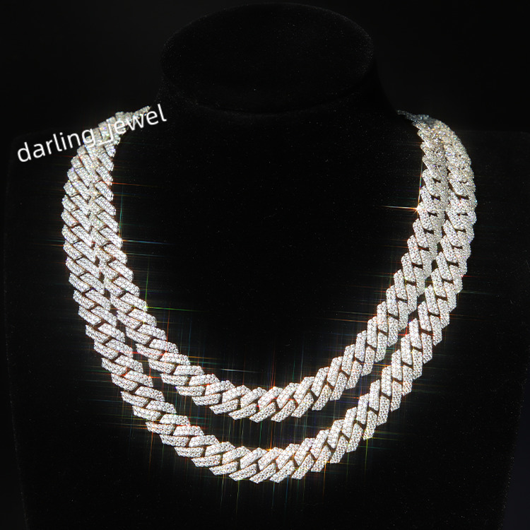 Rts 2 Rows Cuban Link Chain with GRA Vvs Diamond Moissanite 925 Silver 8 mm to 20 mm Wide for Rapper Hiphop Jewelry