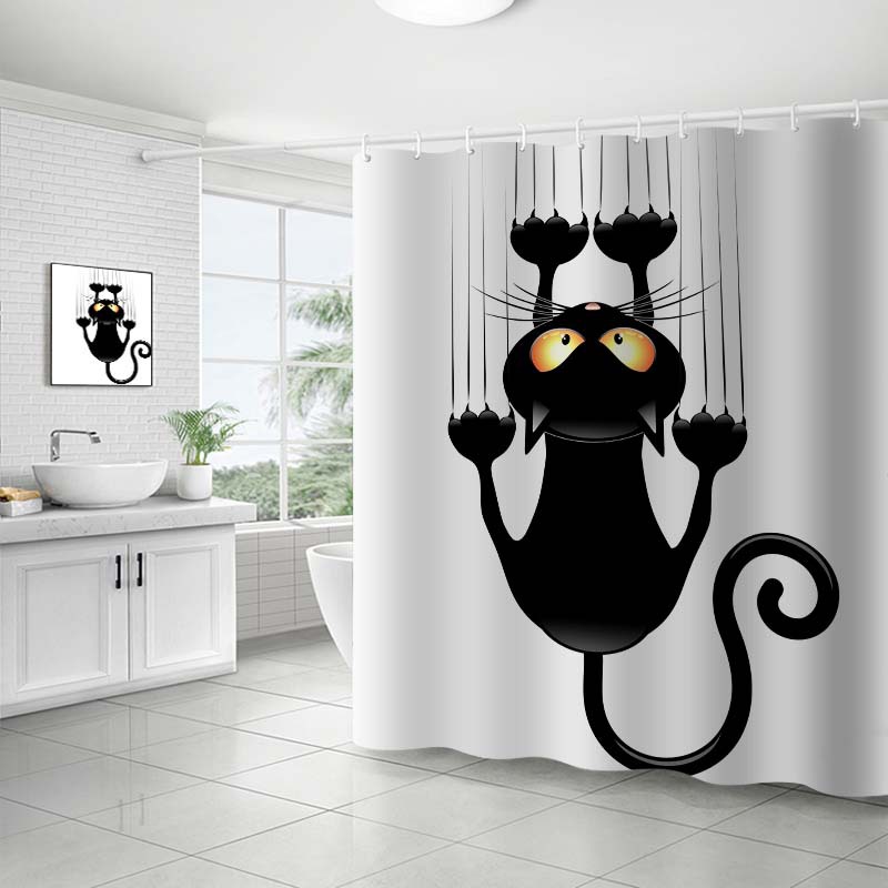 YL-37701 Custom Cute Cat Series Digital Printed Waterproof Shower Curtain/Bathroom Shower Curtain/Door Curtain Factory