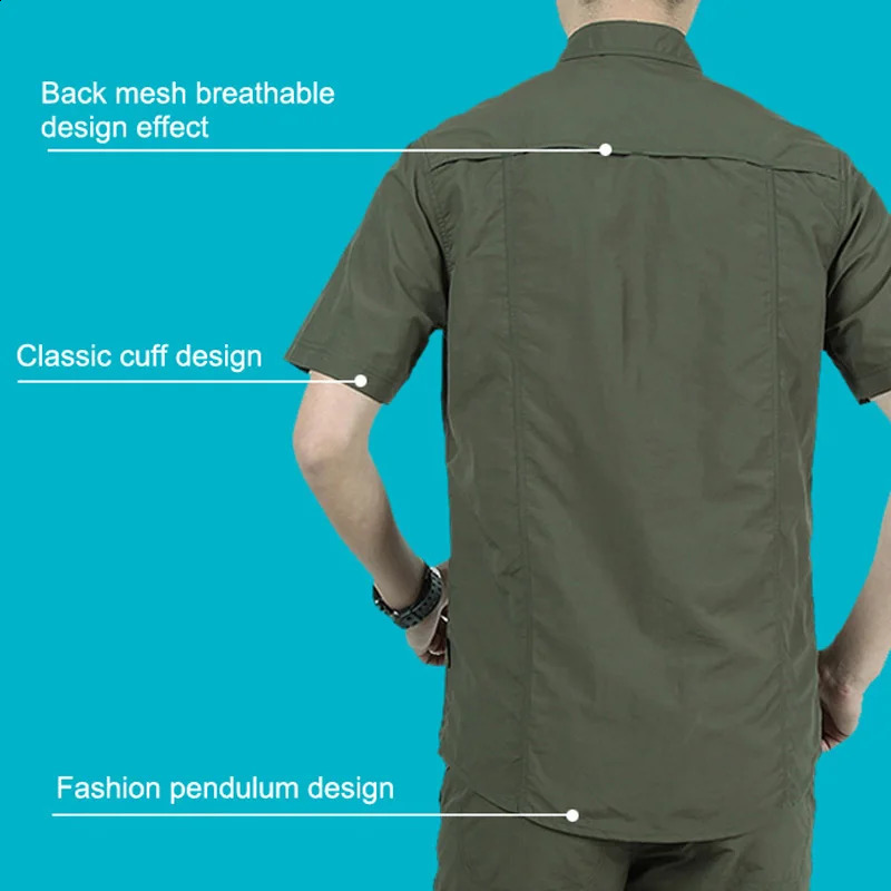 Summer mens short sleeved military cargo shirt quick drying lapel tactical shirt hiking camping fishing suit 250411