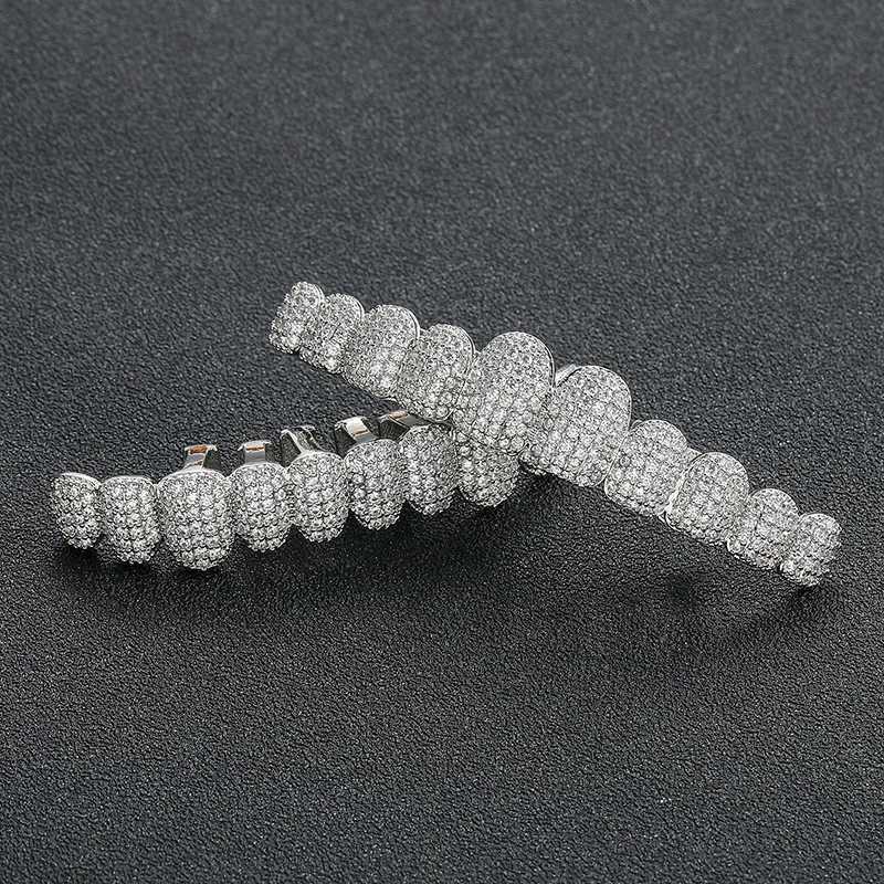 Hip Hop Irregular Top Bottom Teeth Grillzs Set Gold Silver Micro Lay CZ Zircon Sparkling Ice Out Halloween Rap Singer JewelryXJ250412